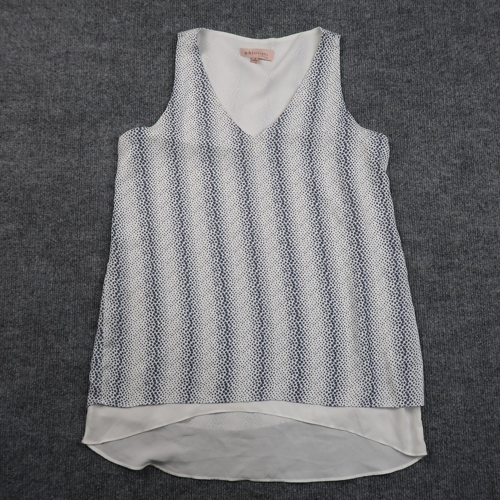 Philosophy Shirt Womens Small White Blue Sleeveless Layered Tank Top Blouse Dot